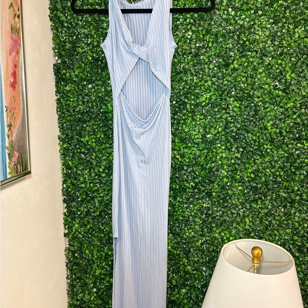 Elegant Blue Striped Maxi Dress